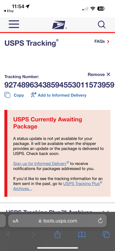Nartellier shop order tracking, show it was never shipped.